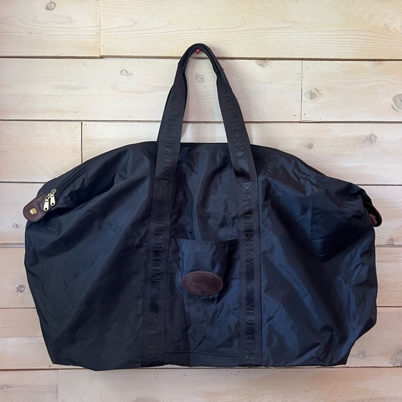 Mulberry Other - Mulberry Black Nylon Leather Zip Holdall Weekend Carry On Bag Luggage Vintage